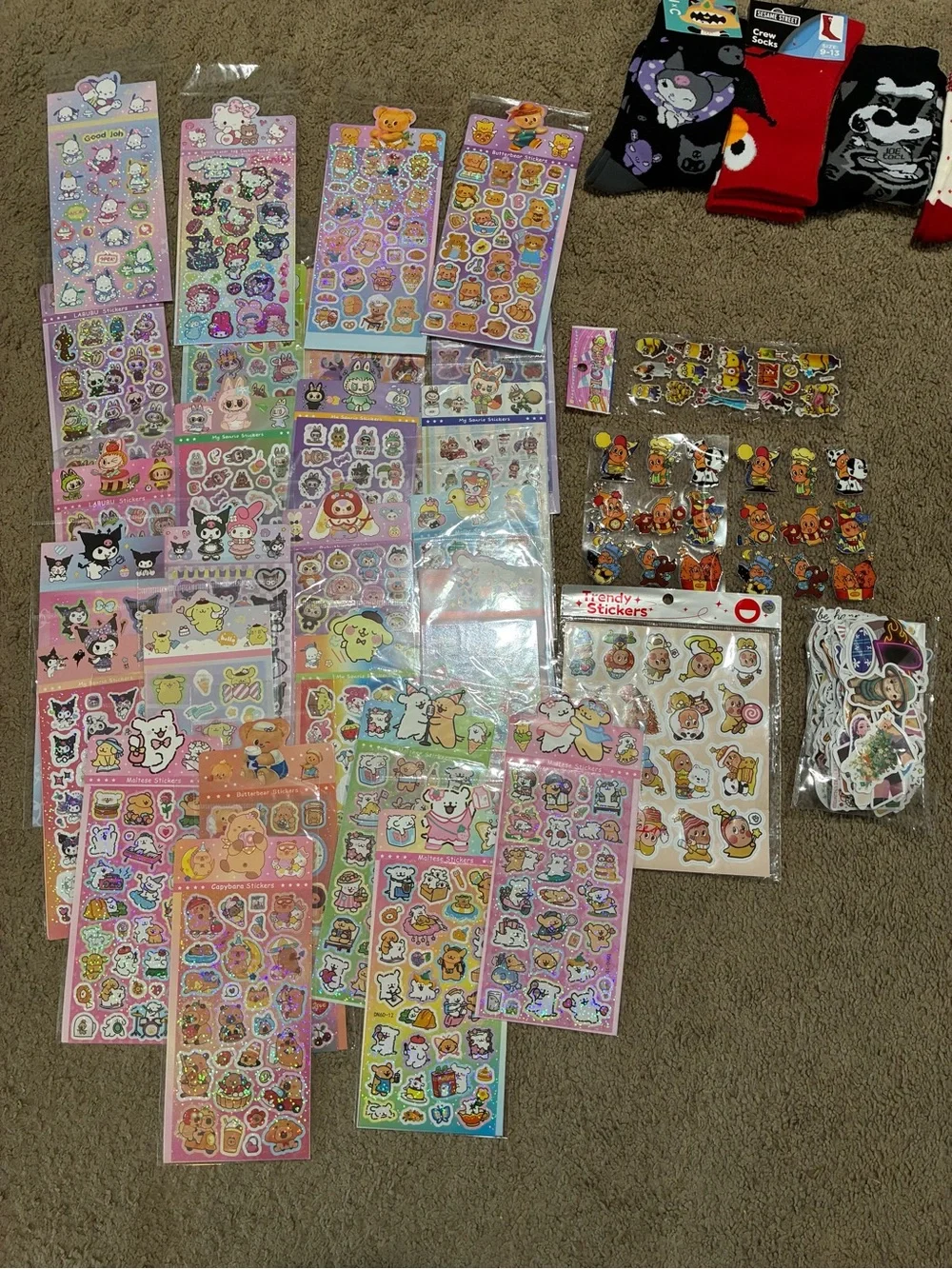 Huge Lot of Stickers Air Freshies Socks Scrunches Keychains Pens Not Licensed